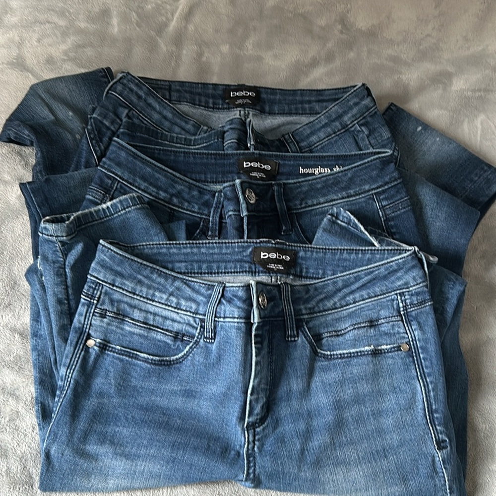 Three Pcs Bebe skinny jeans 
 Like New
